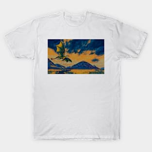 Dragon Sunset Fantasy Landscape T-Shirt